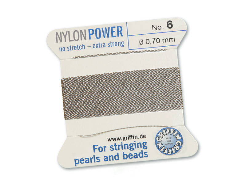 Griffin Nylon Power Beading Thread & Needle ~ Size 6 ~ Grey