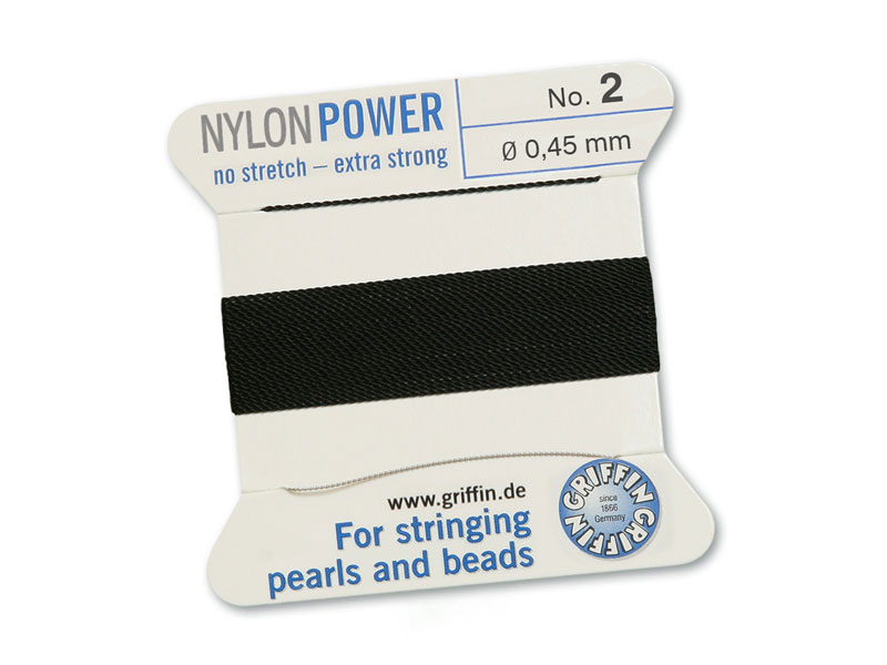 Griffin Nylon Power Beading Thread & Needle ~ Size 2 ~ Black