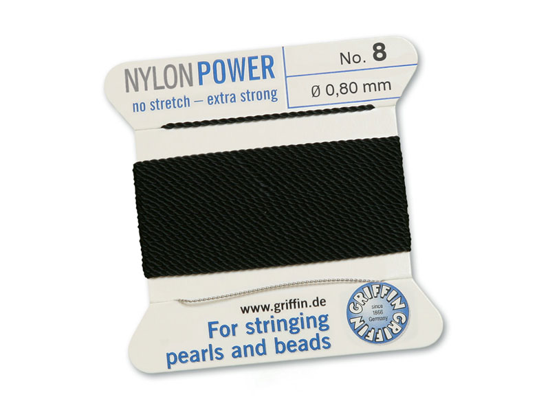 Griffin Nylon Power Beading Thread & Needle ~ Size 8 ~ Black