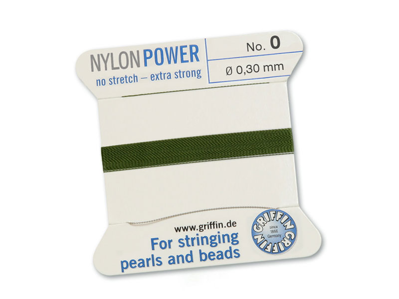 Griffin Nylon Power Beading Thread & Needle ~ Size 0 ~ Olive