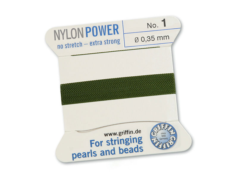 Griffin Nylon Power Beading Thread & Needle ~ Size 1 ~ Olive