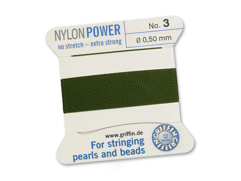 Griffin Nylon Power Beading Thread & Needle ~ Size 3 ~ Olive