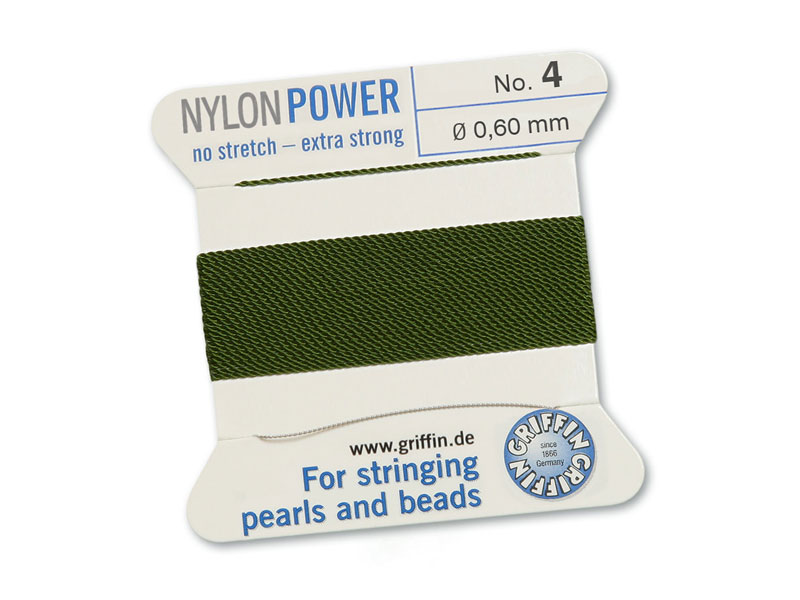 Griffin Nylon Power Beading Thread & Needle ~ Size 4 ~ Olive