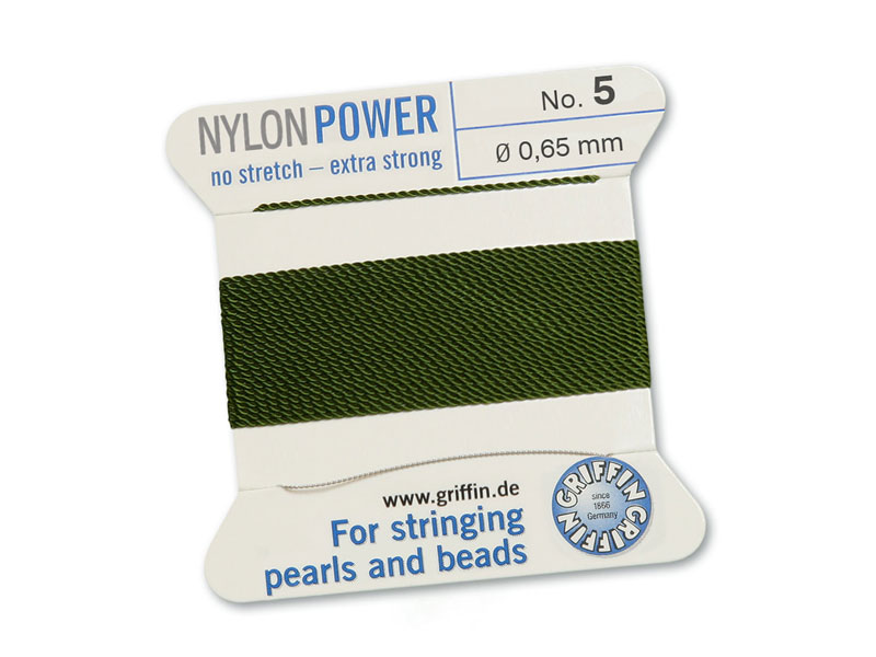 Griffin Nylon Power Beading Thread & Needle ~ Size 5 ~ Olive