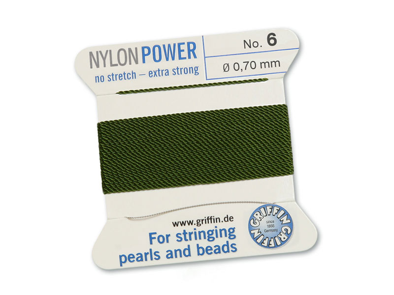 Griffin Nylon Power Beading Thread & Needle ~ Size 6 ~ Olive