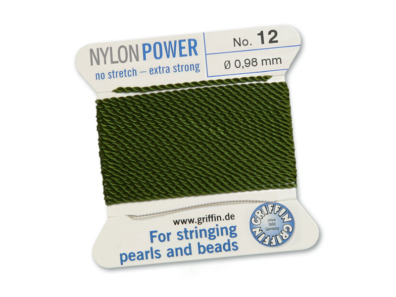 Griffin Nylon Power Beading Thread & Needle ~ Size 12 ~ Olive