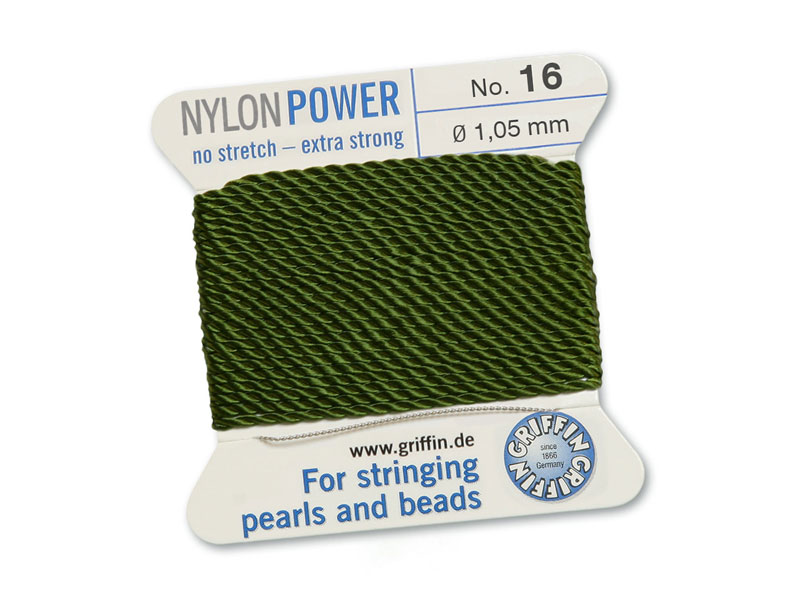 Griffin Nylon Power Beading Thread & Needle ~ Size 16 ~ Olive