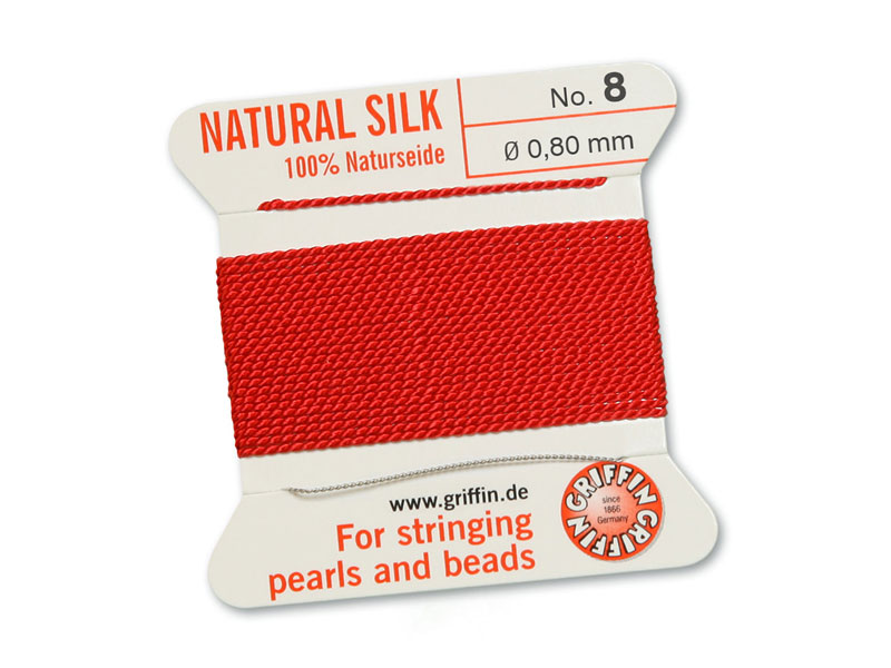 Griffin Silk Beading Thread & Needle Size 8 Red