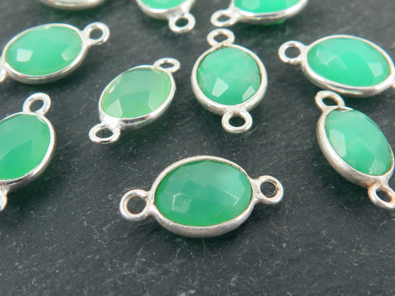 Sterling Silver Chrysoprase Oval Connector 14mm