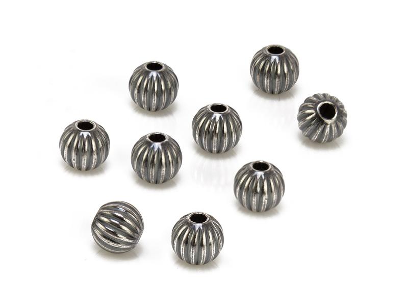 Sterling Silver Oxidised Corrugated Bead 6mm