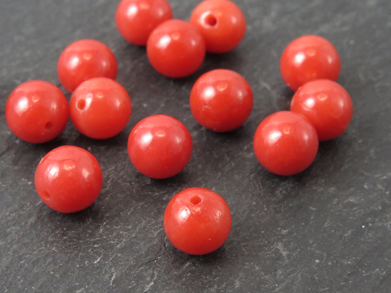 Red Coral Round Bead ~ Half Drilled ~ Various Sizes