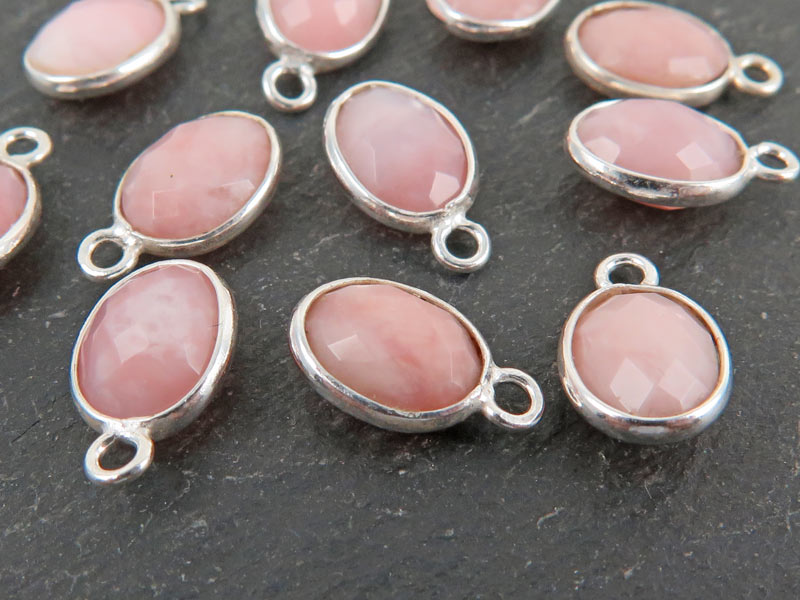 Sterling Silver Pink Opal Oval Charm 12mm