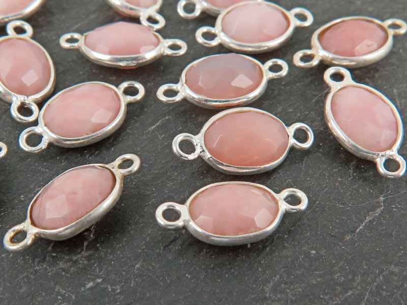 Sterling Silver Pink Opal Oval Connector 14mm