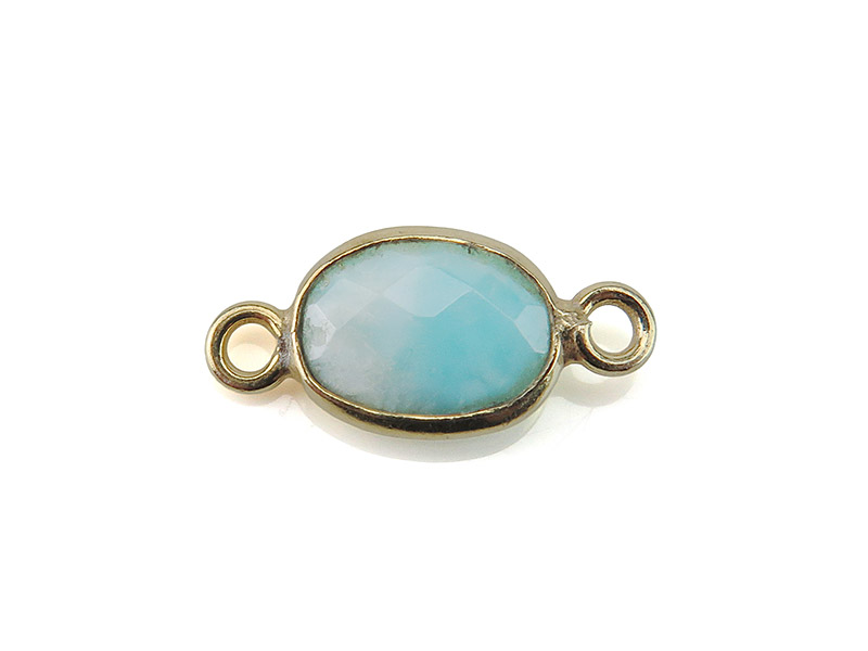 Gold Plated Silver Larimar Oval Connector 15mm