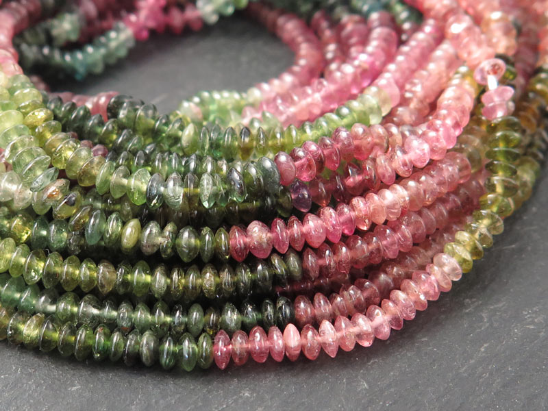 Multi-Tourmaline Smooth Button Beads 4mm ~ 14.5'' Strand