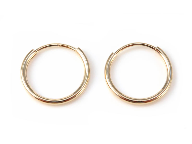 14K Gold Ear Hoops 12mm - PAIR