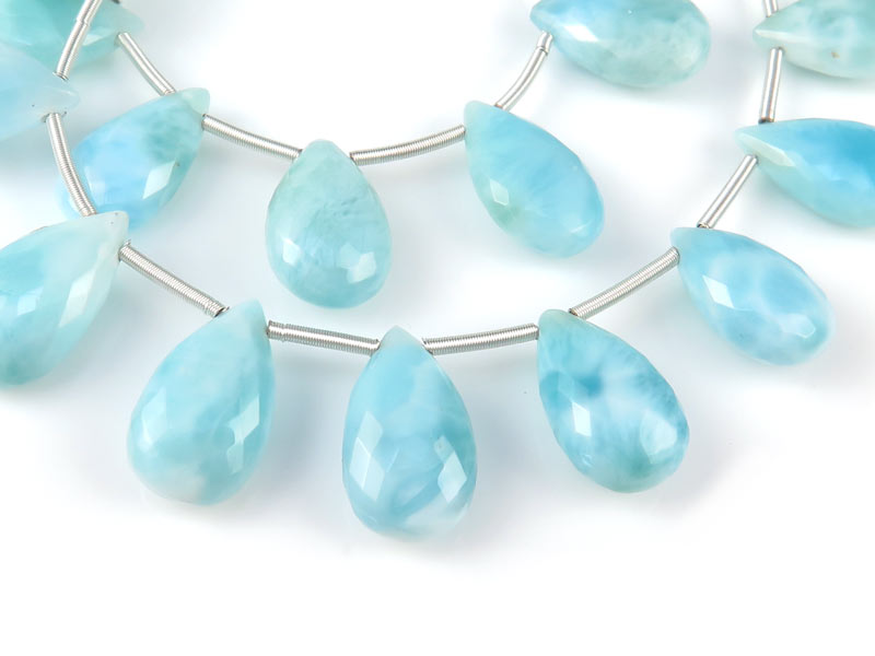 AA+ Larimar Micro-Faceted Pear Briolettes 12-14mm ~ 8'' Strand