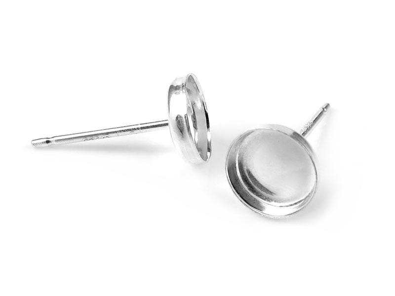 Sterling Silver Round Bezel Cup Ear Stud 8mm ~ PAIR