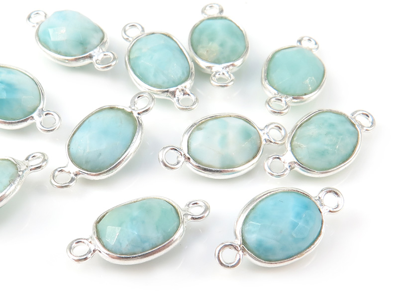 Sterling Silver Larimar Oval Connector 15mm