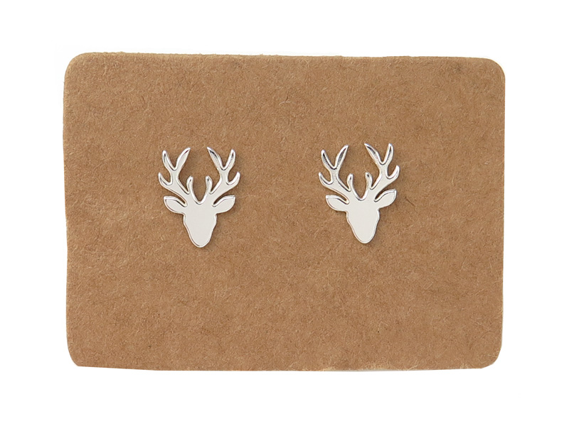 Sterling Silver Stag's Head Ear Studs PAIR
