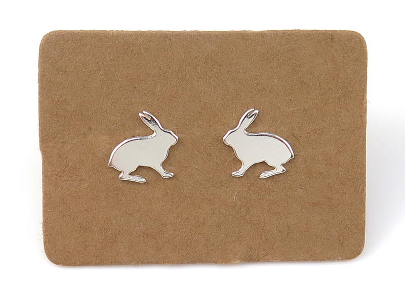 Sterling Silver Hare Stud Earrings Sculpted Design