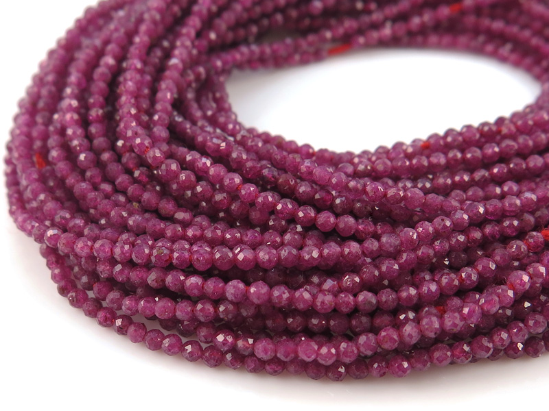 Ruby Micro-Faceted Rondelles 2.25mm ~ 12.5'' Strand