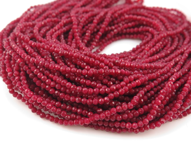 Dyed Ruby Micro-Faceted Rondelles 2mm ~ 13'' Strand
