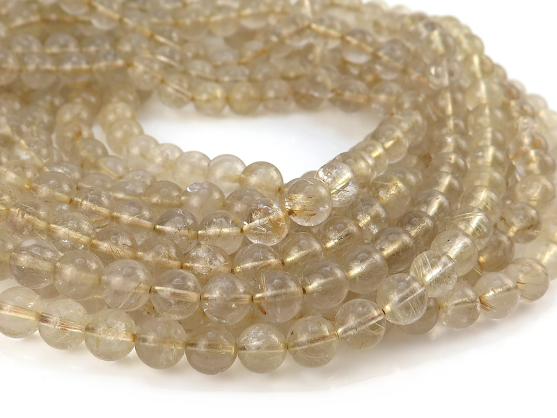 Golden Rutilated Quartz Smooth Round Beads ~ Various Sizes ~ 15'' Strand