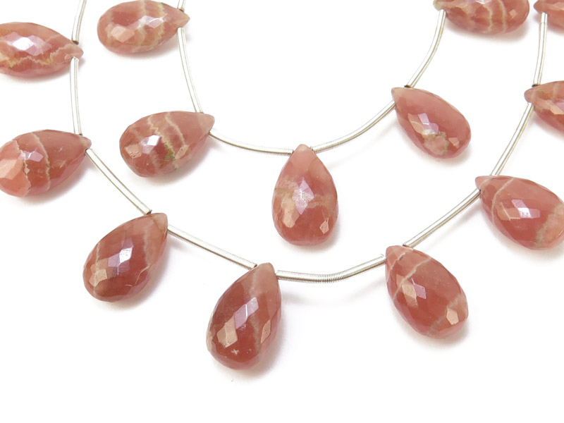 AA+ Rhodochrosite Micro-Faceted Pear Briolettes 12-13.5mm ~ 8'' Strand