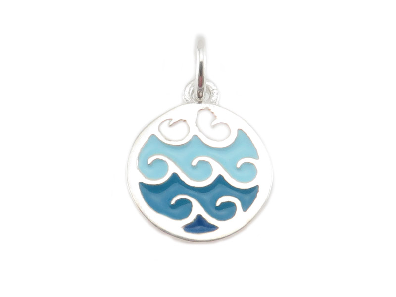 Sterling Silver Blue Wave Charm 9.5mm