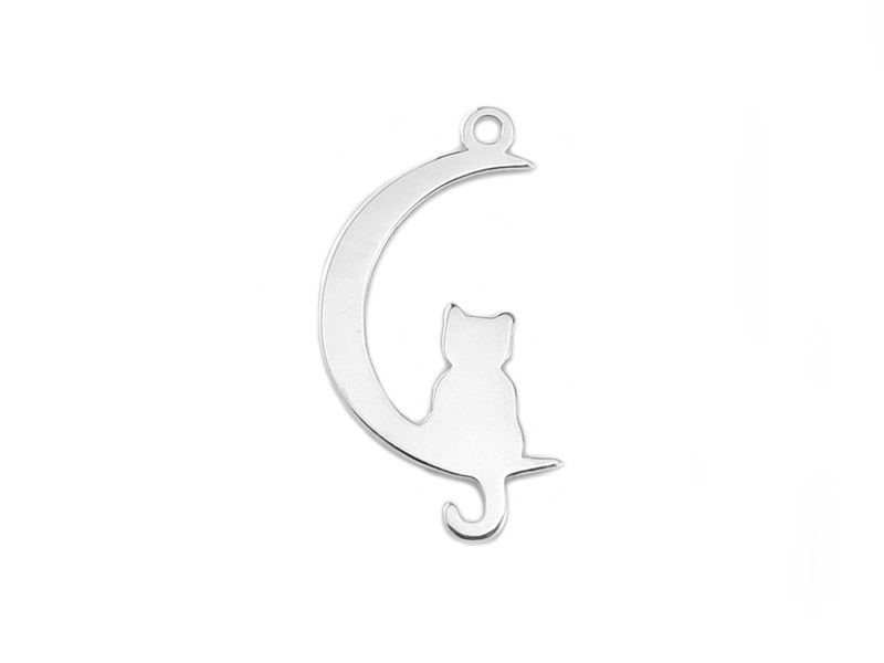 Sterling Silver Cat and Moon Pendant 18.5mm