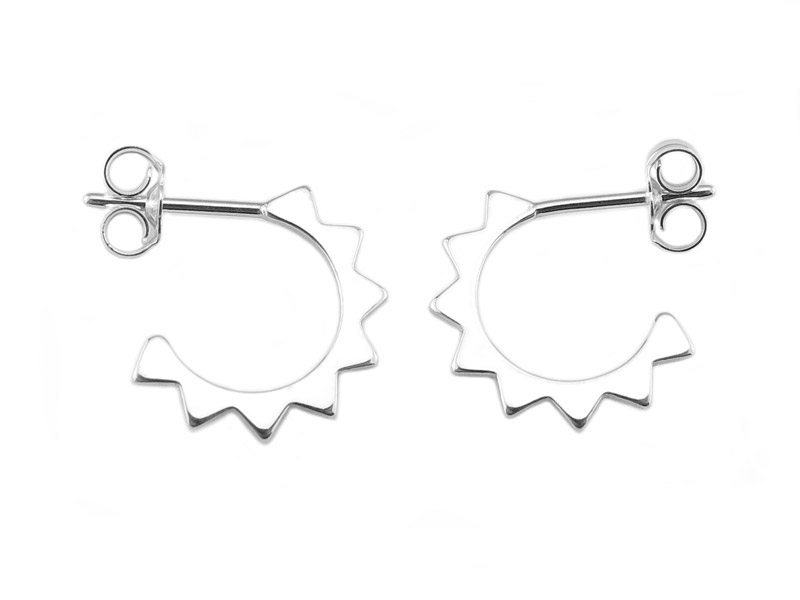 Sterling Silver Sun Half Hoop Ear Studs  ~ PAIR