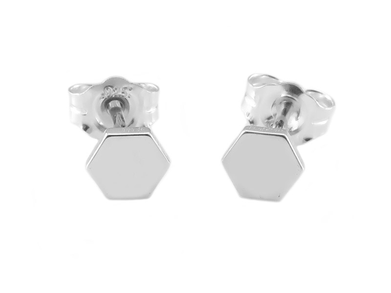 Sterling Silver Hexagon Ear Studs ~ PAIR
