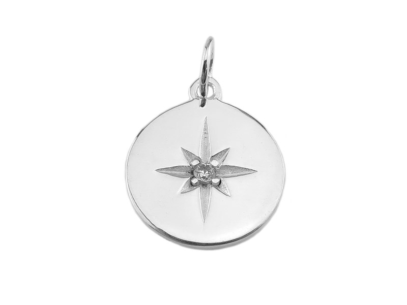 Sterling Silver Pole Star Pendant with CZ 14mm