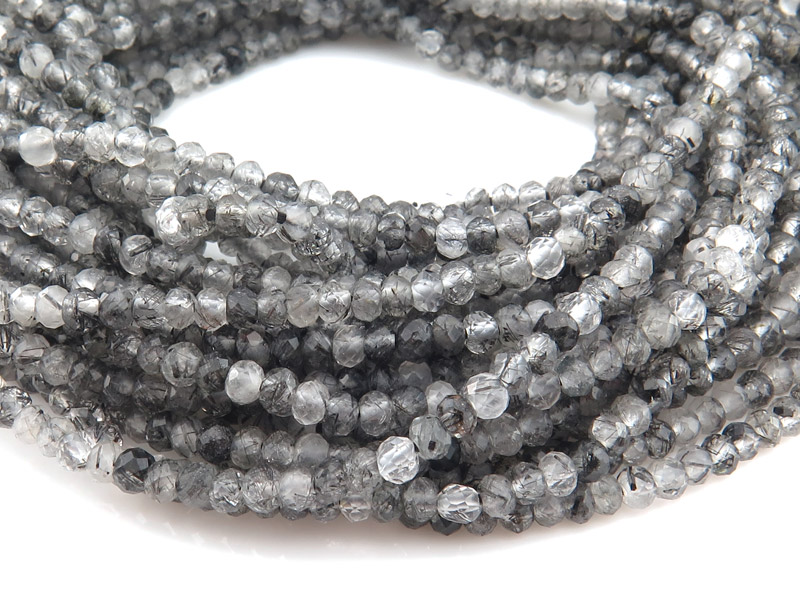 AAA Tourmalinated Quartz Faceted Round Beads 3.25mm ~ 12.5'' Strand