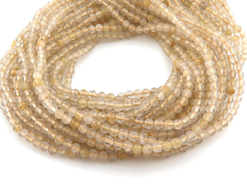 AAA Golden Rutilated Quartz Faceted Round Beads 3mm ~ 12.5'' Strand