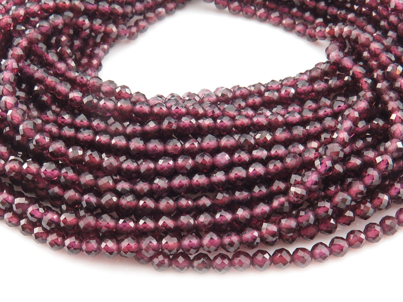 AAA Rhodolite Garnet Micro-Faceted Round Beads 3mm ~ 12.5'' Strand