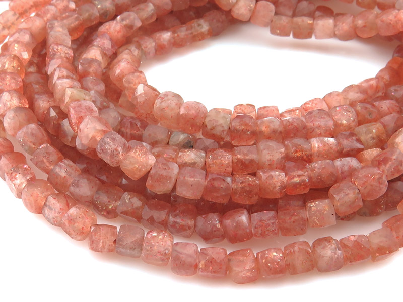 AA Sunstone Faceted Cube Beads 3.75-4mm ~ 12.5'' Strand