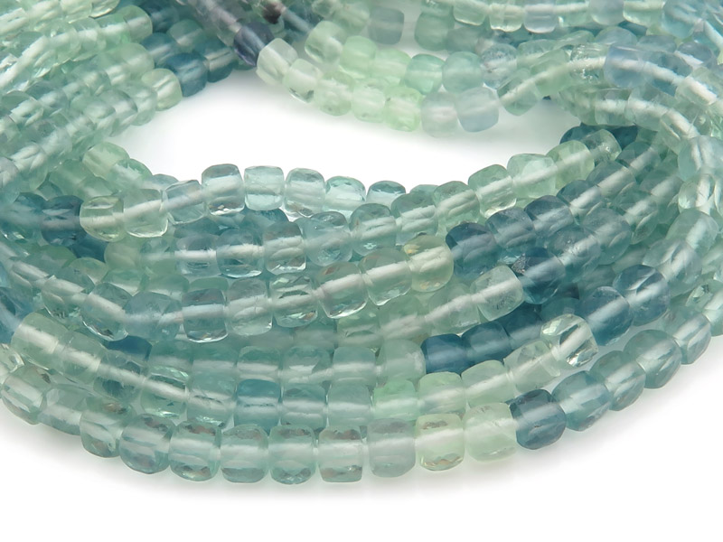 AAA Fluorite Faceted Cube Beads 4mm ~ 12.5'' Strand