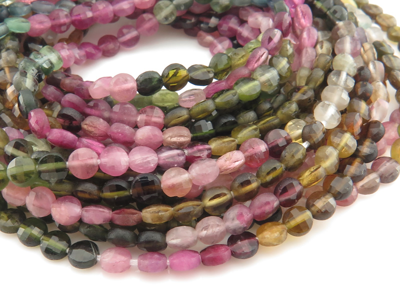 AA Multi-Tourmaline Faceted Coin Beads 4mm ~ 15.5'' Strand