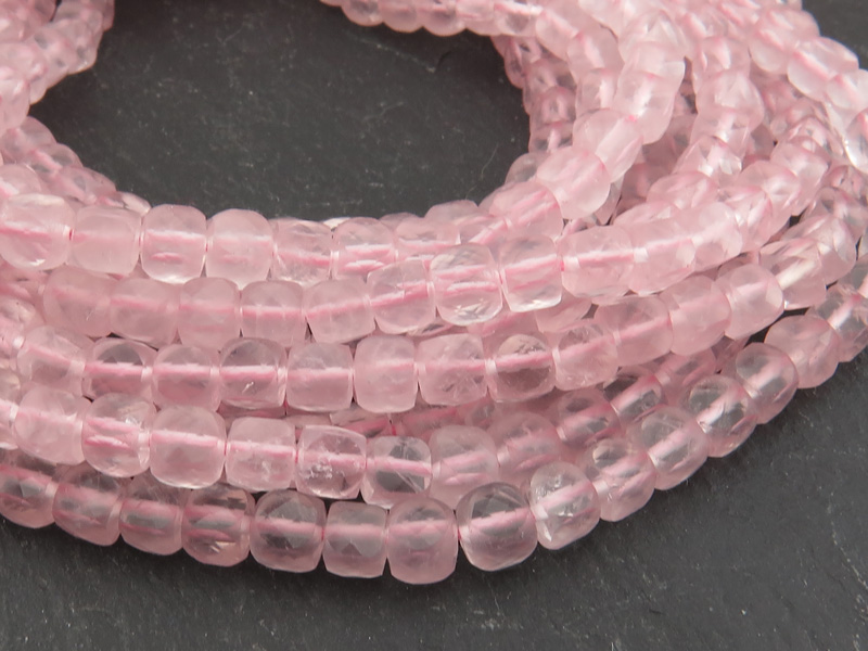 AA Rose Quartz Faceted Cube Beads 4mm ~ 12.5'' Strand