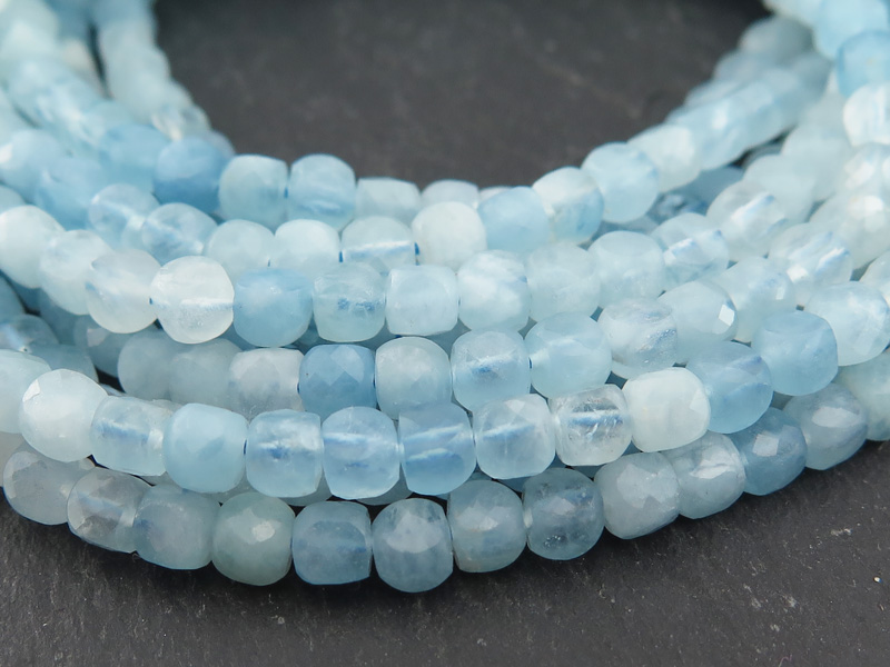 AA Shaded Aquamarine Faceted Cube Beads 4.5mm ~ 12.5'' Strand