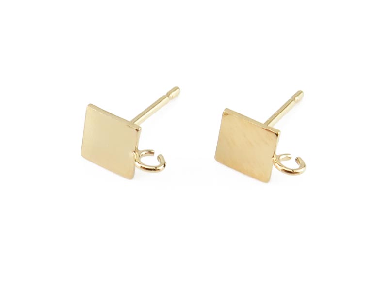 Gold Filled Square Ear Post with Ring ~ PAIR