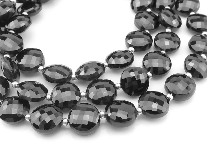 AAA Black Spinel Faceted Coin Beads 8-8.5mm ~ 8