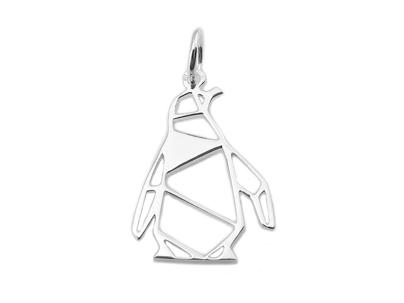 Sterling Silver Origami Penguin Pendant 19mm