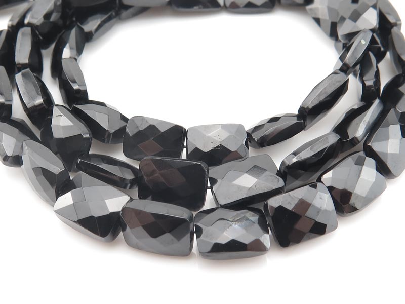 AA Black Spinel Faceted Rectangle Beads 8-9mm ~ 8'' Strand