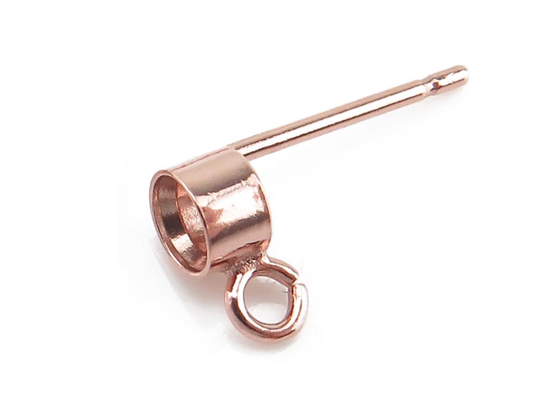 Rose Gold Filled Tube Bezel Setting with Ring Ear Post 3mm