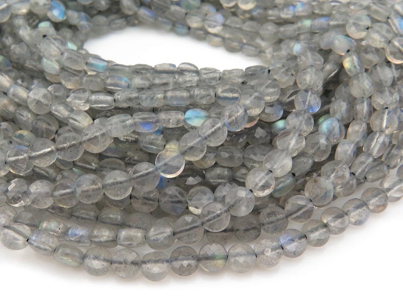 AA Labradorite Faceted Coin Beads 4mm ~ 12.5'' Strand
