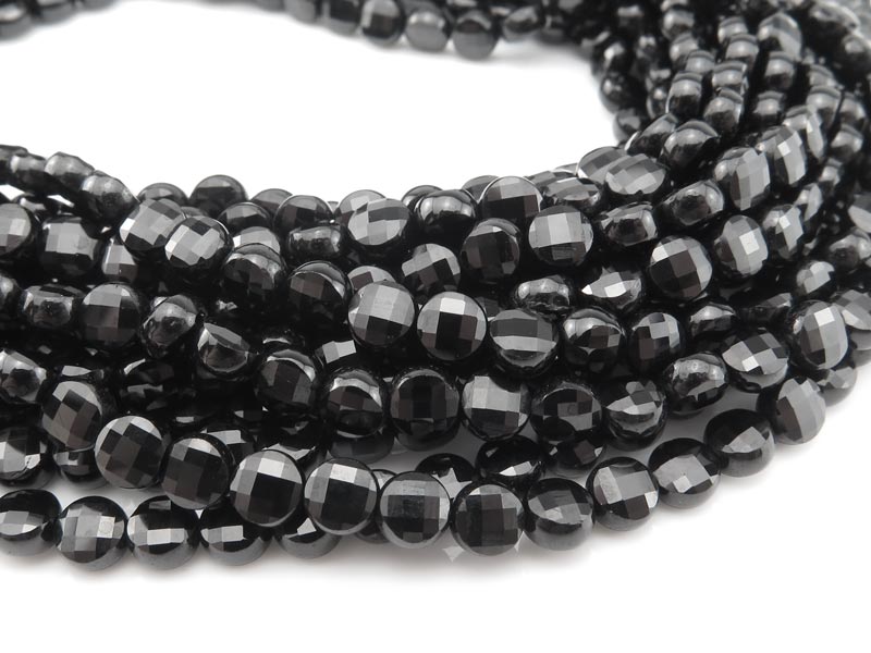 Black Spinel Faceted Coin Beads 5-6mm ~ 12.5'' Strand
