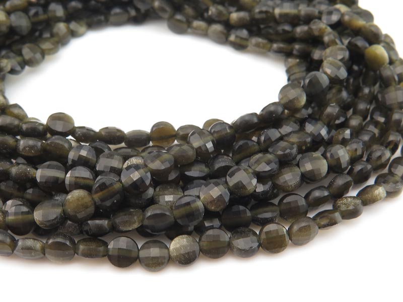 AA Chrysoberyl Faceted Coin Beads 4mm ~ 12.5'' Strand